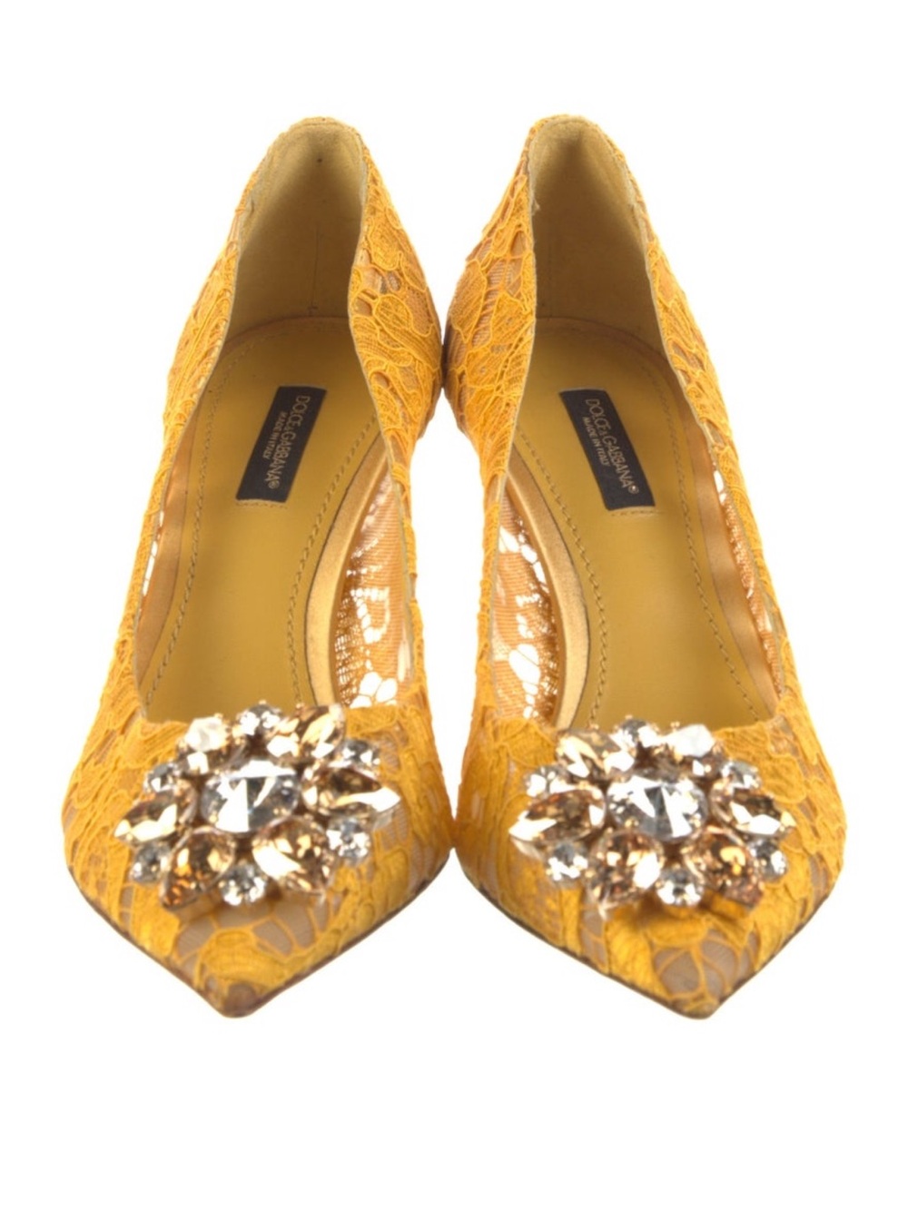 Dolce & Gabbana Yellow Lace Crystal Pump Heel IT37 US7